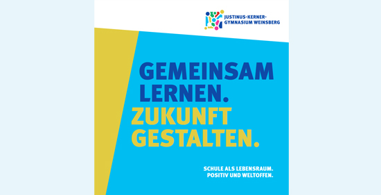 Titelblatt Schulprogramm: Gemeinsam lernen. Zukunft gestalten. Schule als Lebensraum. Positiv und Weltoffen