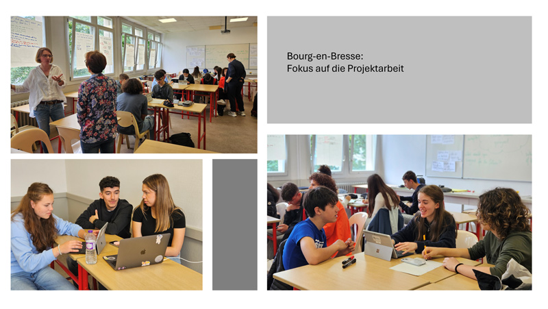 Fotocollage des trinationalen Schulprojekts. Die Abschlusswoche in Bourg-en-Bresse.